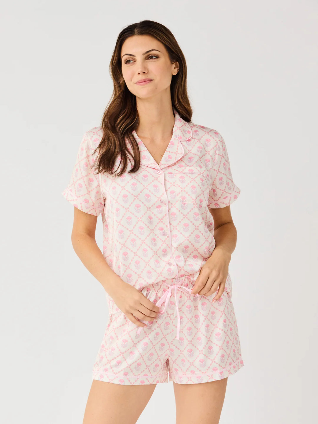 Mary Square Charlotte Satin Shorts Set | Florette Folly Pink
