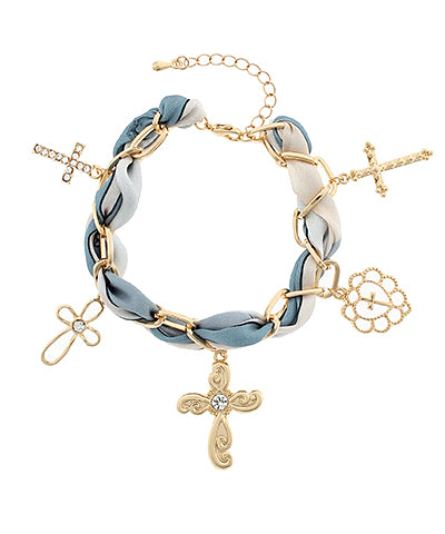 Multi Cross Charm Scarf Chain Bracelet