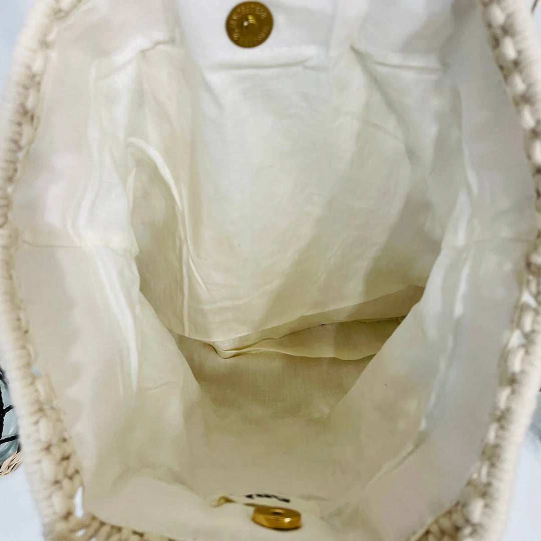 The Terra Bag-Cotton macrame bag with wood handles - Off White