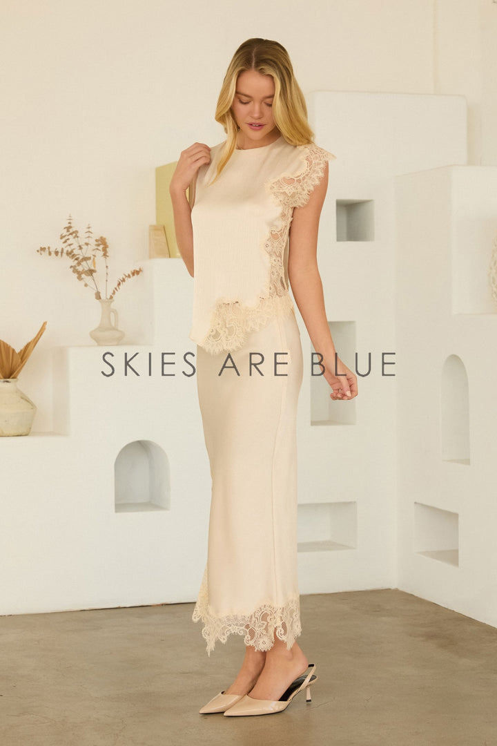 Sleeveless Lace Asymmetrical Top- Ivory