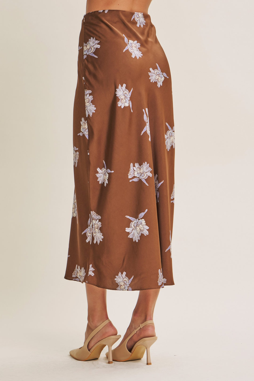 Fall Satin Floral Midi Skirt