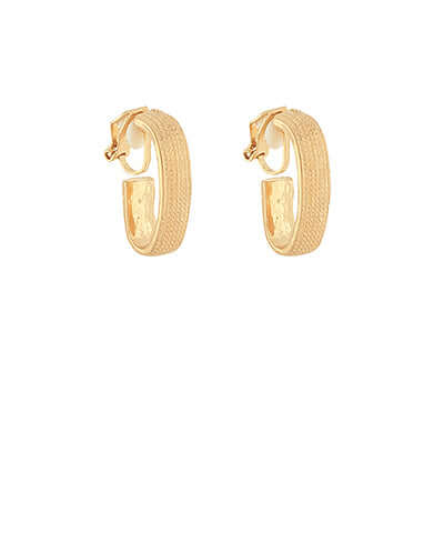 Gold Wide &amp; Textured Metal Clip On Open Hoops