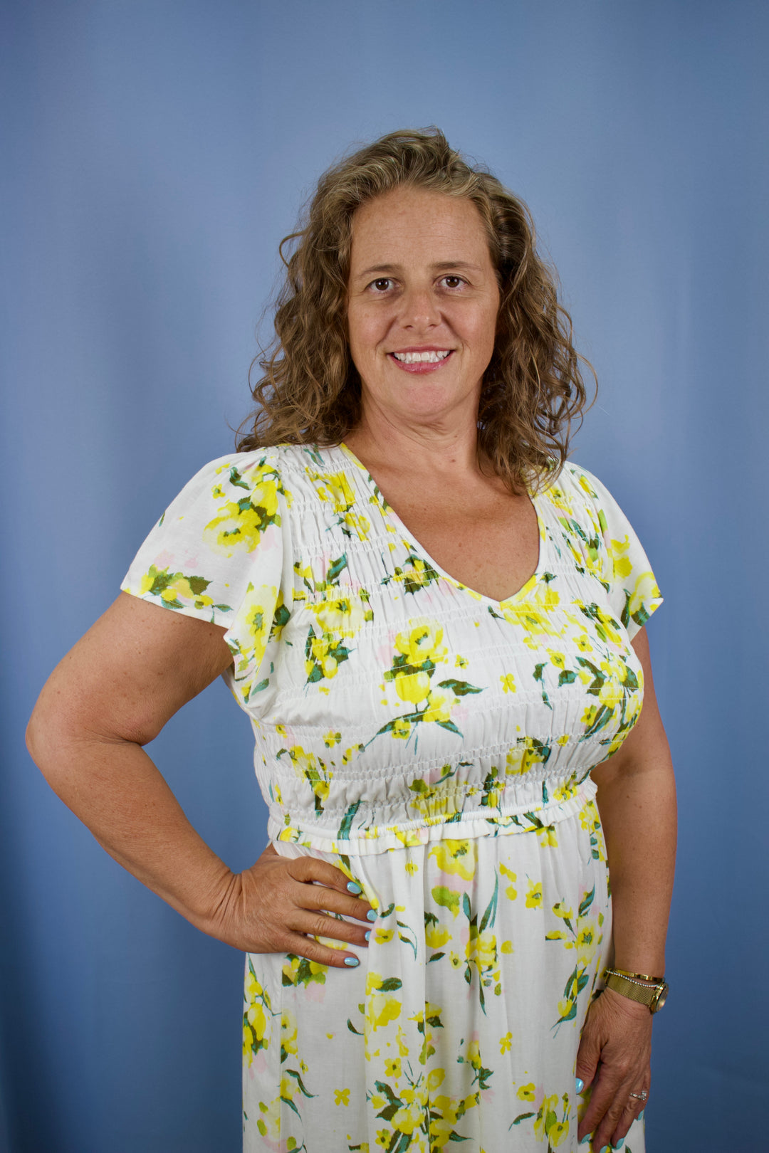 LUCY SMOCKED TOP FLORAL PRINT DRESS