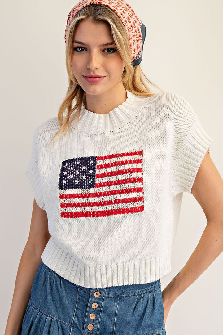American Flag Mock Neck Sweater Top