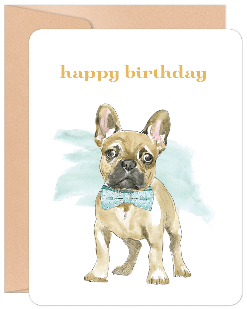 Willow & Ivy "Cake, Yes?" French Bulldog Puppy, Happy Birthday Card