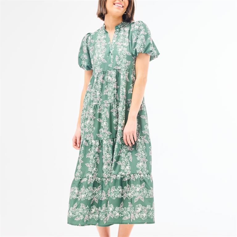green floral puff sleeve dress