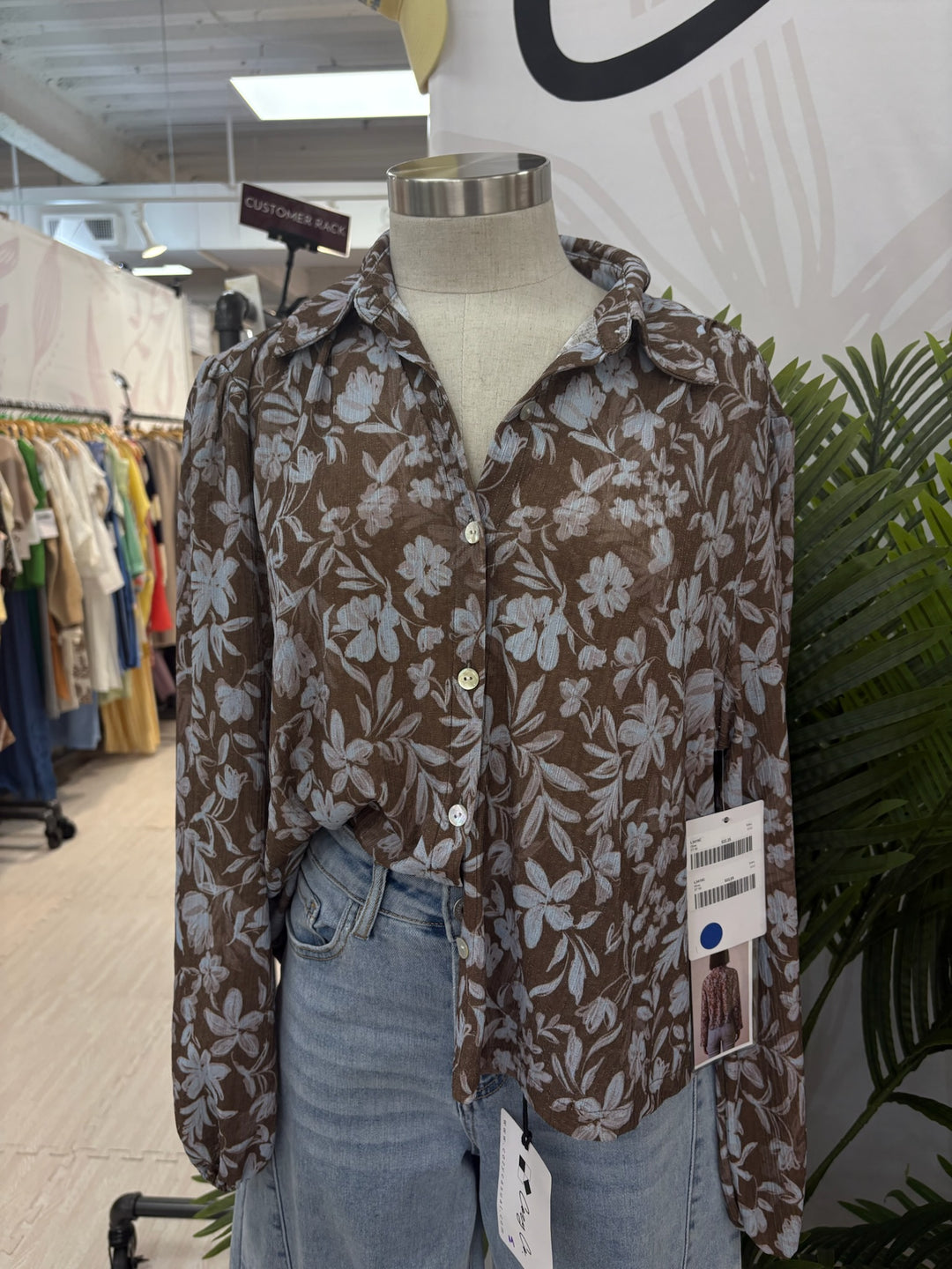Blue Floral Button Down Blouse