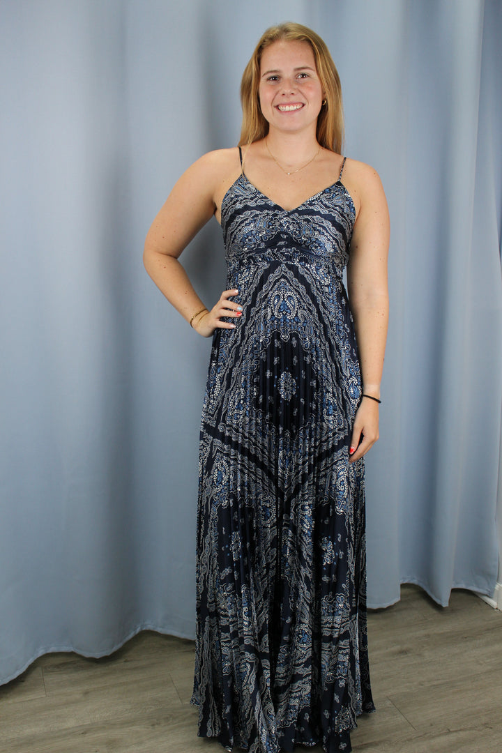 skies are blue navy pleated dress