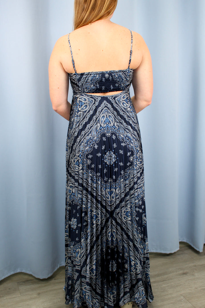 skies are blue navy pleated dress