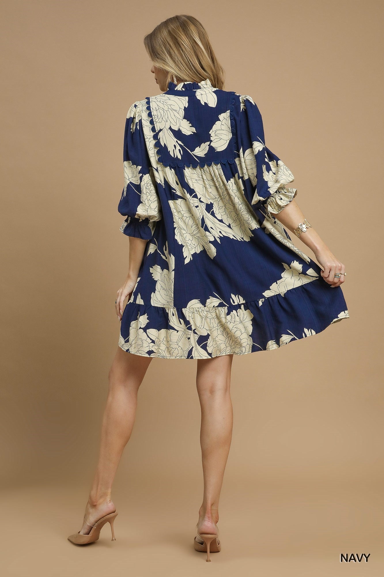 flowy floral babydoll dress navy