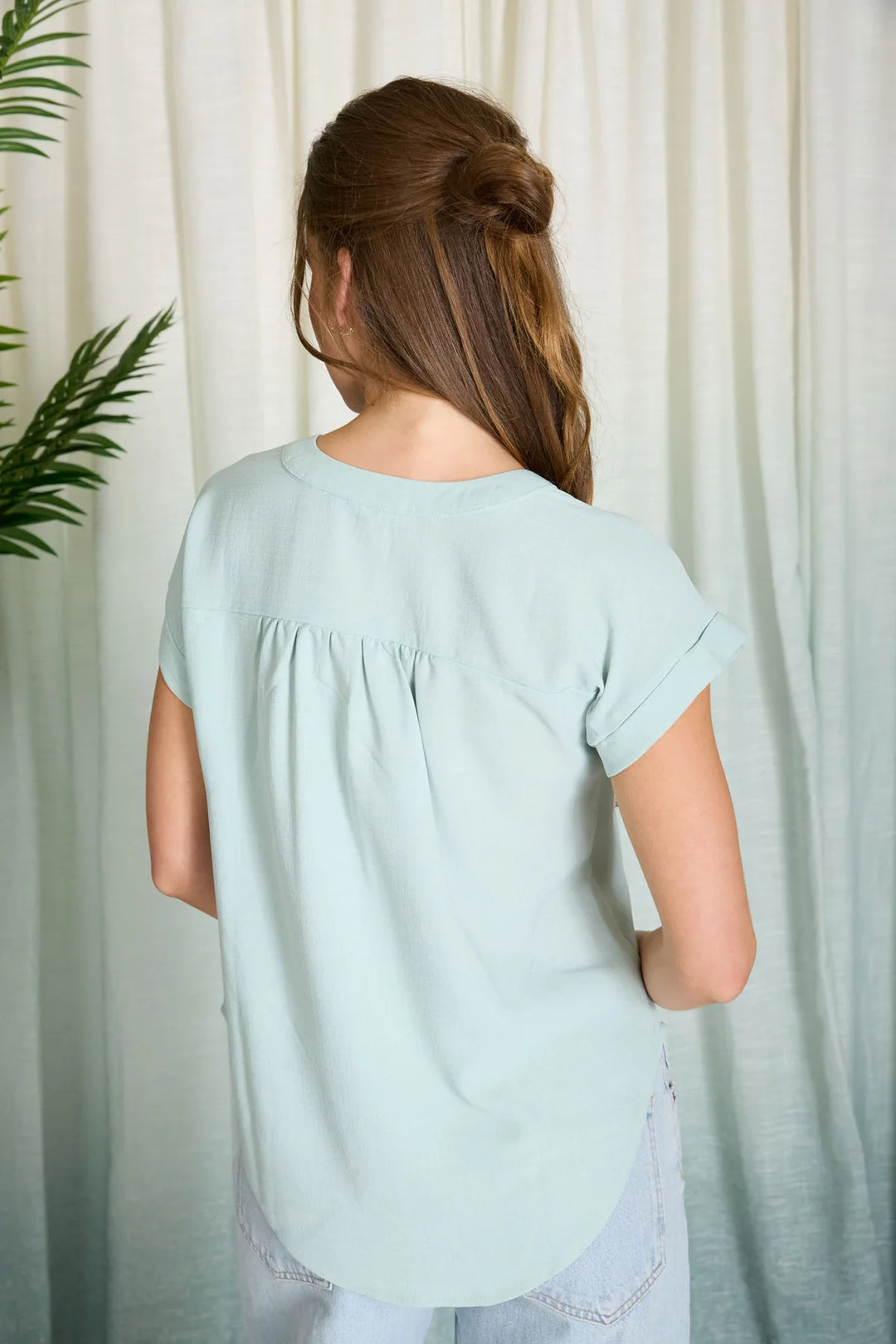 Cuffed Sleeve Button Down-Mint