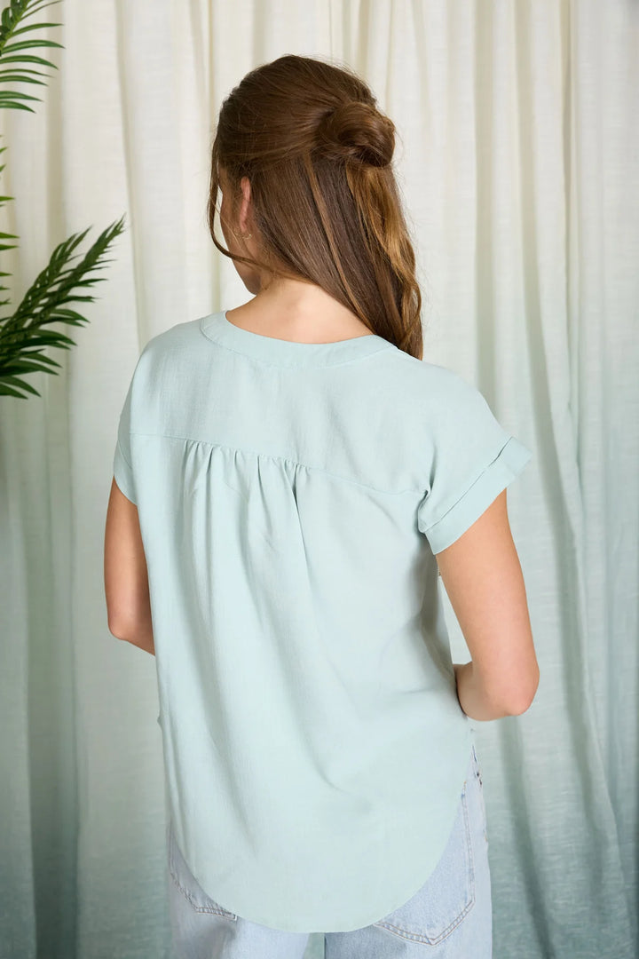 Cuffed Sleeve Button Down-Mint