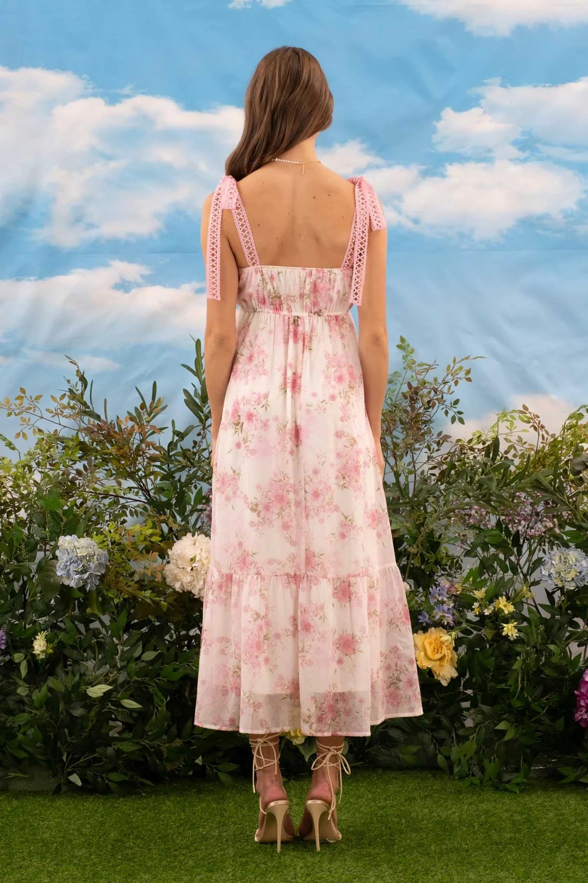 Isabella Floral Crochet Lace Strap Maxi Dress