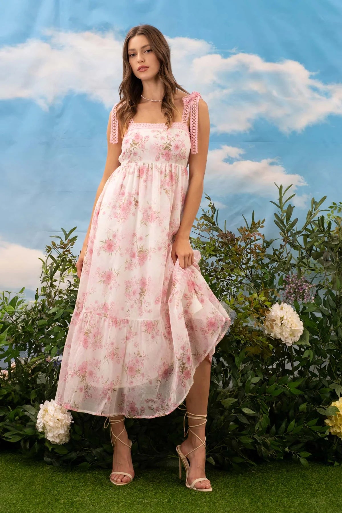 Isabella Floral Crochet Lace Strap Maxi Dress