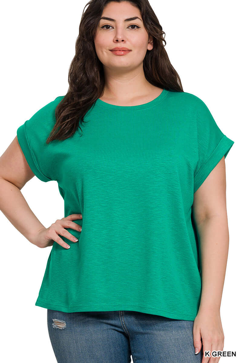 Cotton Modal Slub Rolled Sleeve Tee