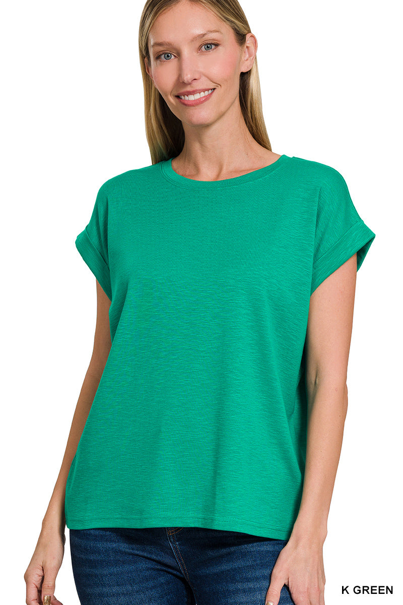Cotton Modal Slub Rolled Sleeve Tee