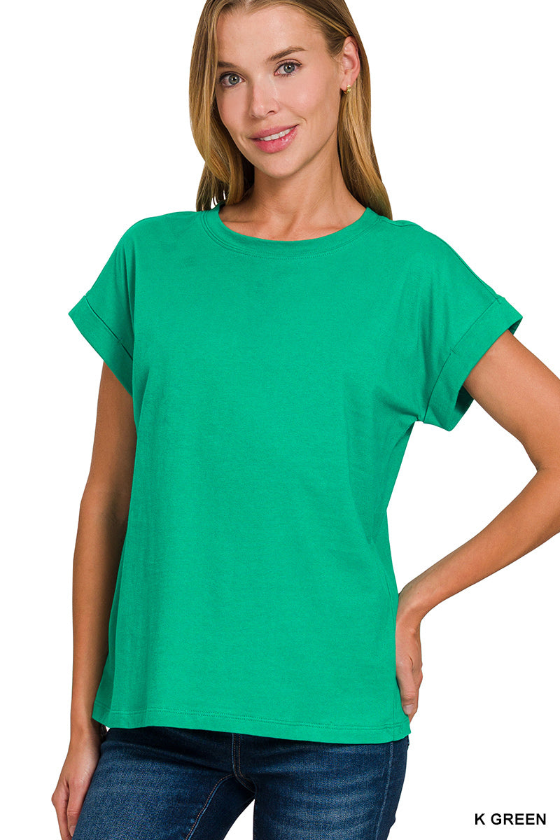 Cotton Folded Sleeve T-shirt
