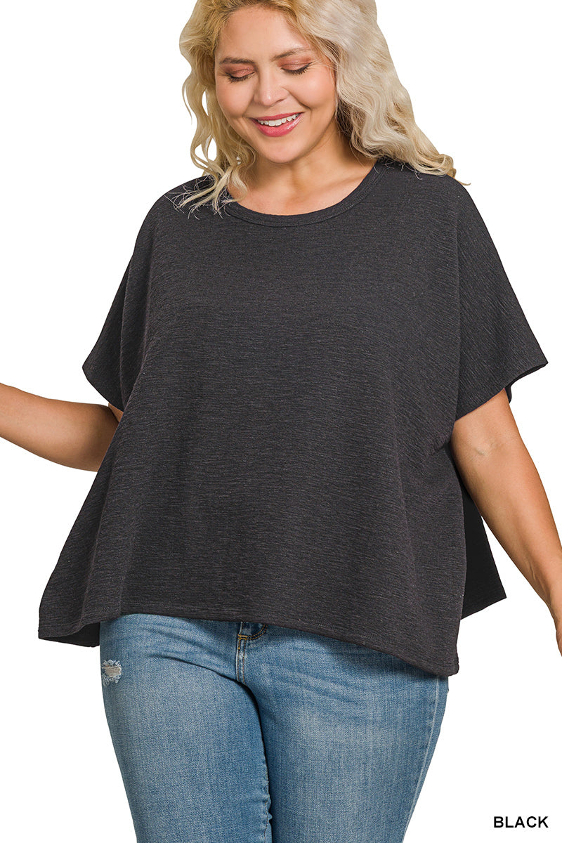 Oversized cotton slub top black