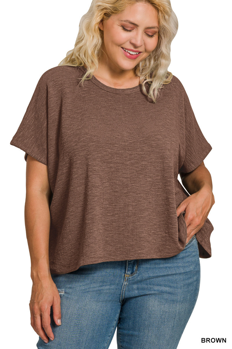 Oversized cotton slub top brown