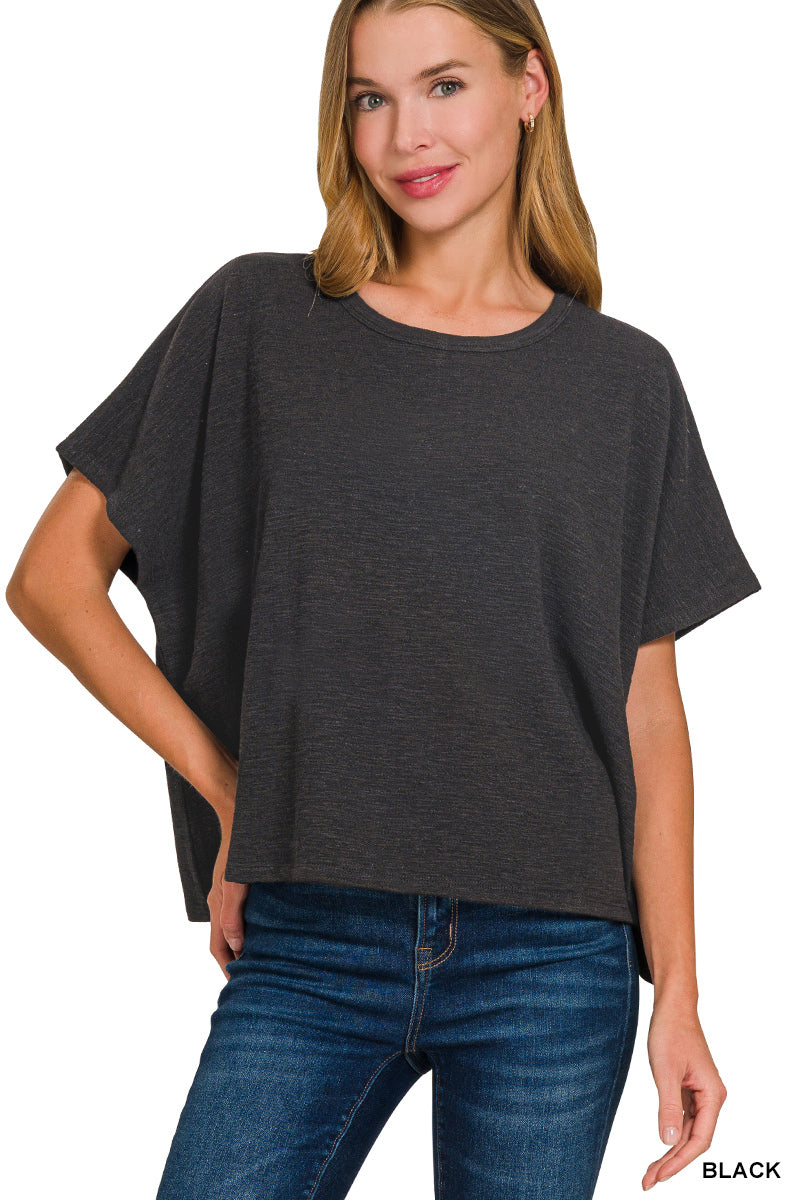 Oversized cotton slub top black 