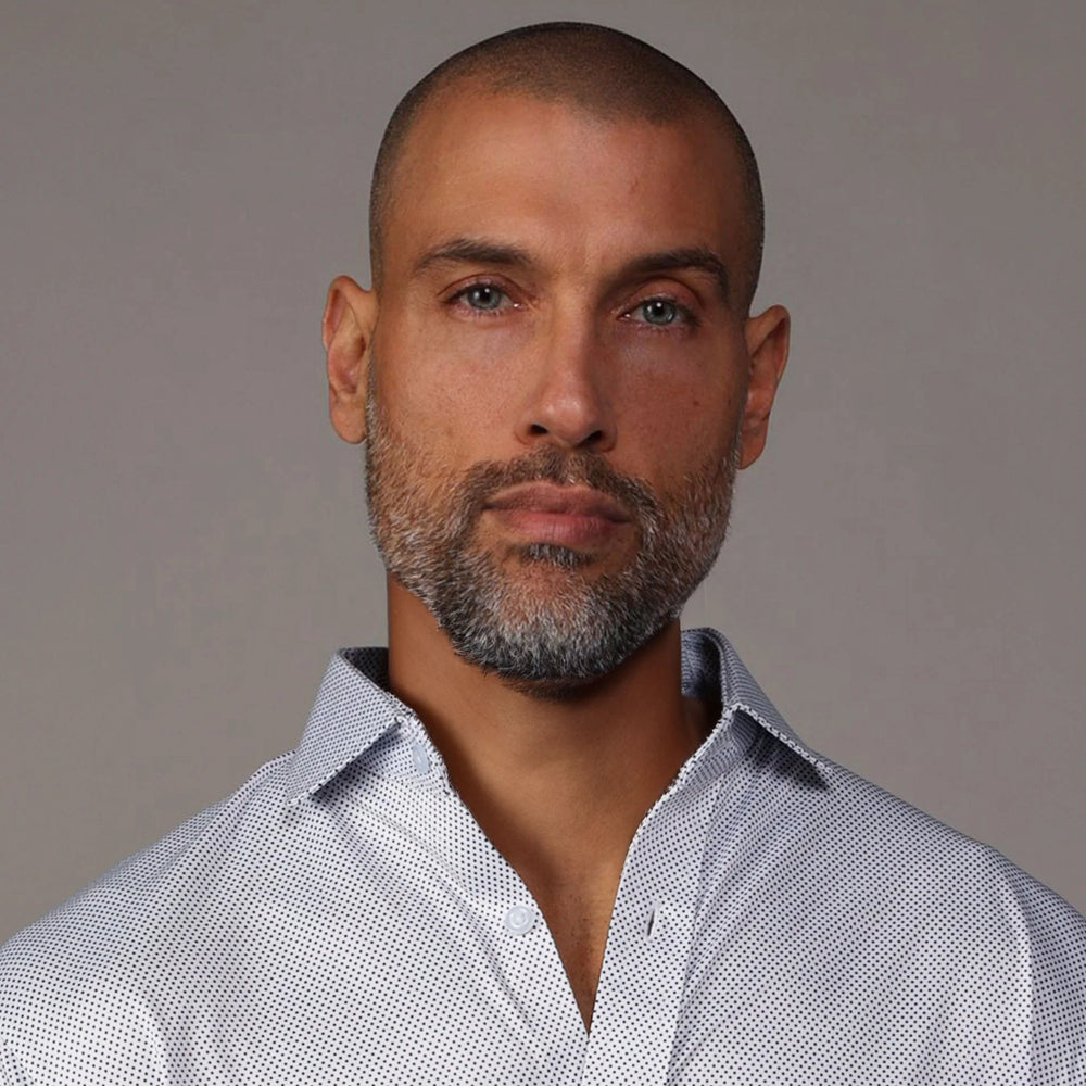 Semi-Spread Collar-White Micro Dot Button Up 