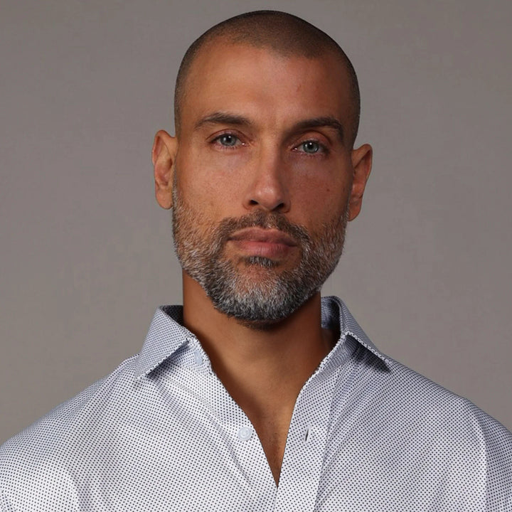 Semi-Spread Collar-White Micro Dot Button Up 