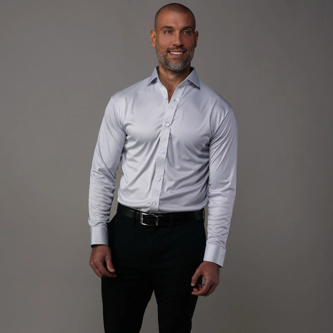 Semi-Spread Collar-White Micro Dot Button Up 