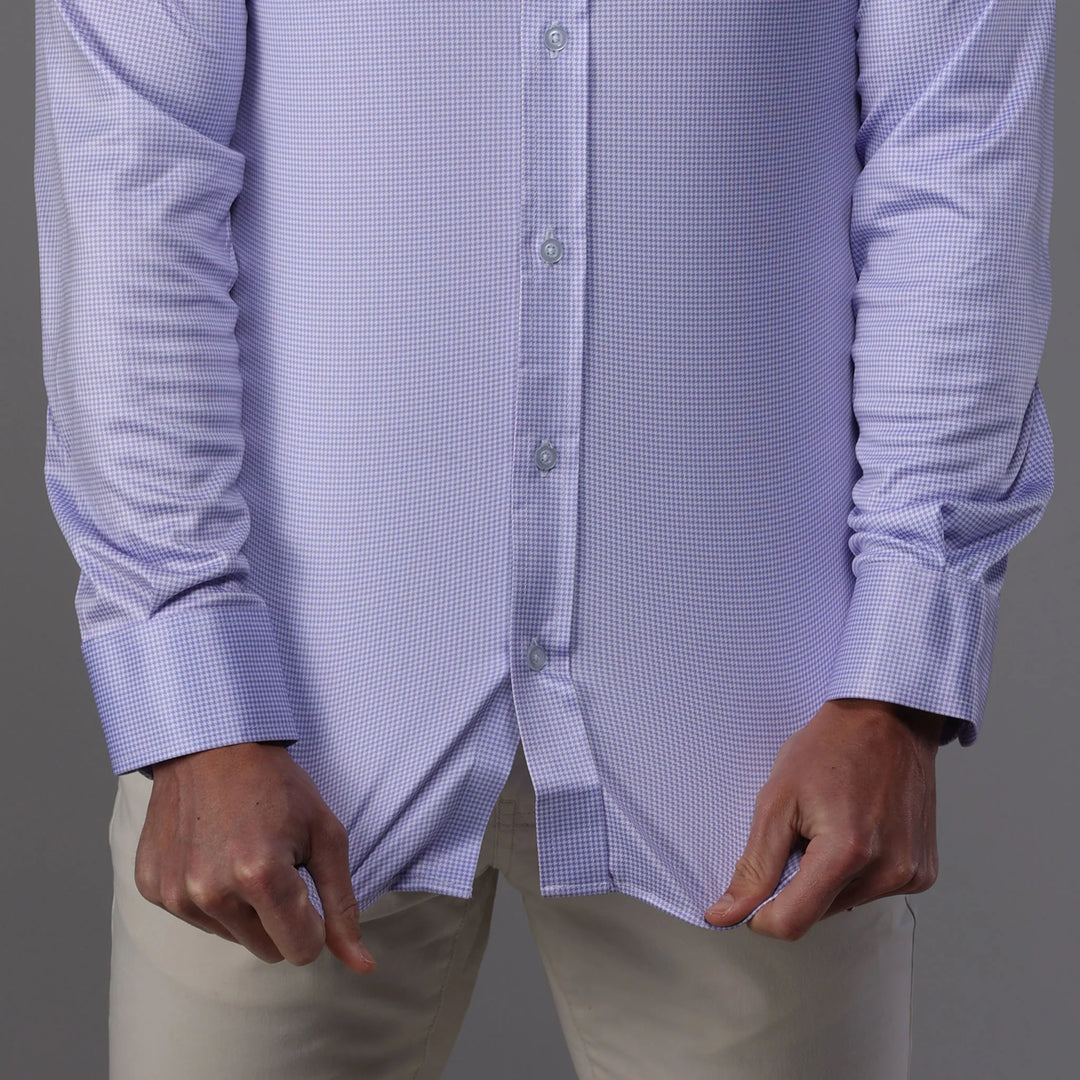 Semi-Spread Collar-Lavender Houndstooth Button-Up