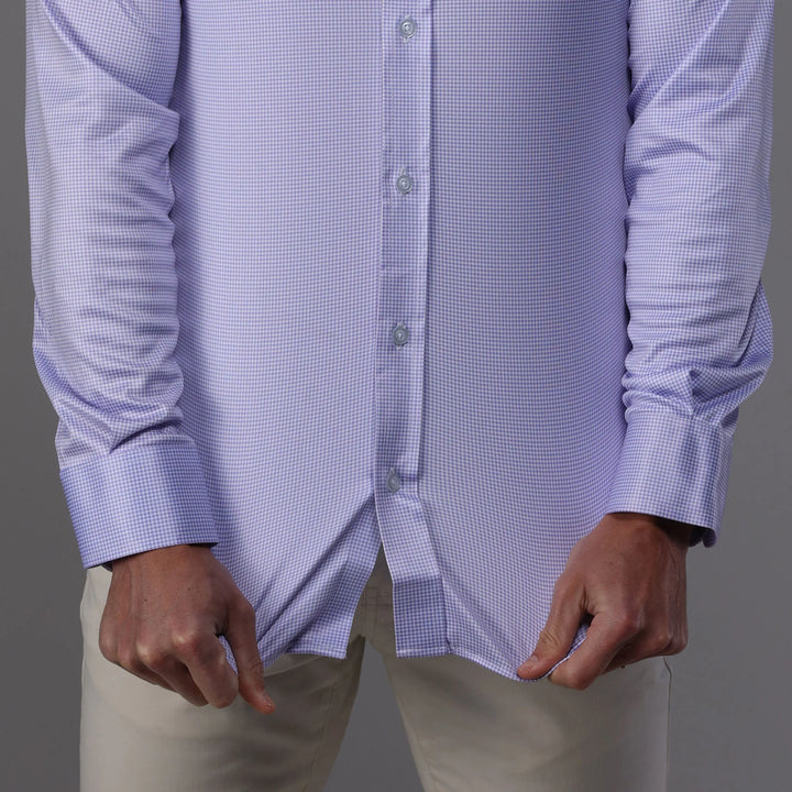 Semi-Spread Collar-Lavender Houndstooth Button-Up