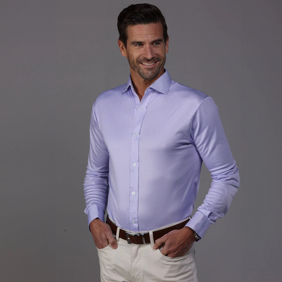 Semi-Spread Collar-Lavender Houndstooth Button-Up