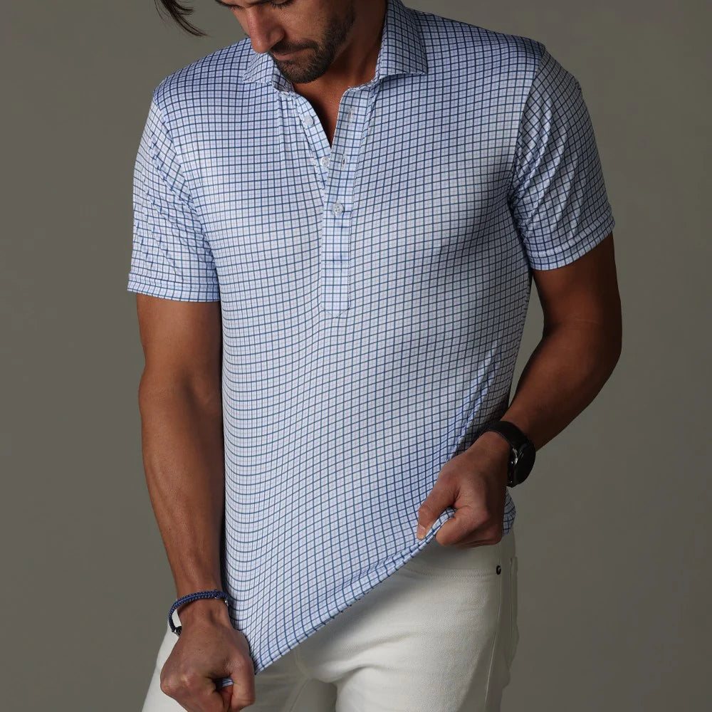 Collars &amp; Co. Semi-Spread Collar Polo Blue Tattersall