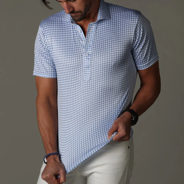 Collars &amp; Co. Semi-Spread Collar Polo Blue Tattersall