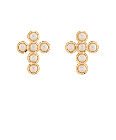 Pearl and Gold Cross Earrings