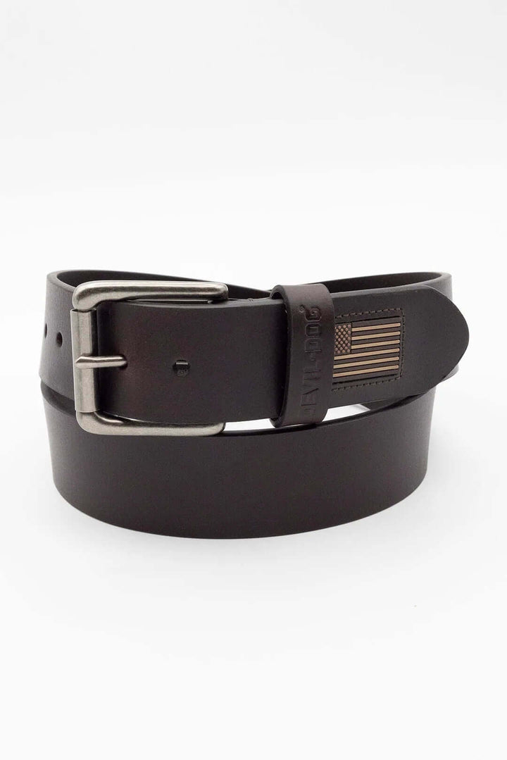 Leather Flag Belt-Brown/Antique Nickel Buckle