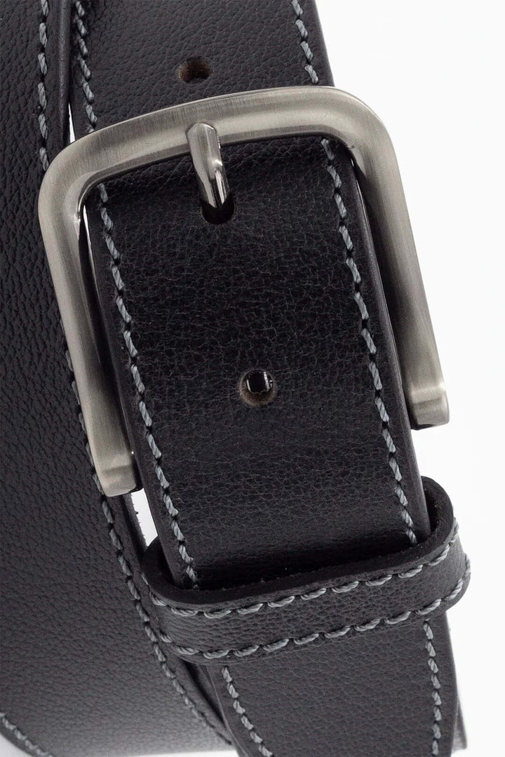 Textured Leather Belt-Black/Nickel Buckle