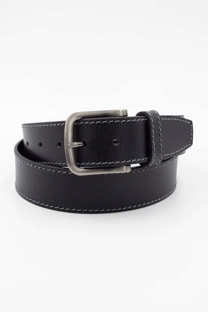 Textured Leather Belt-Black/Nickel Buckle