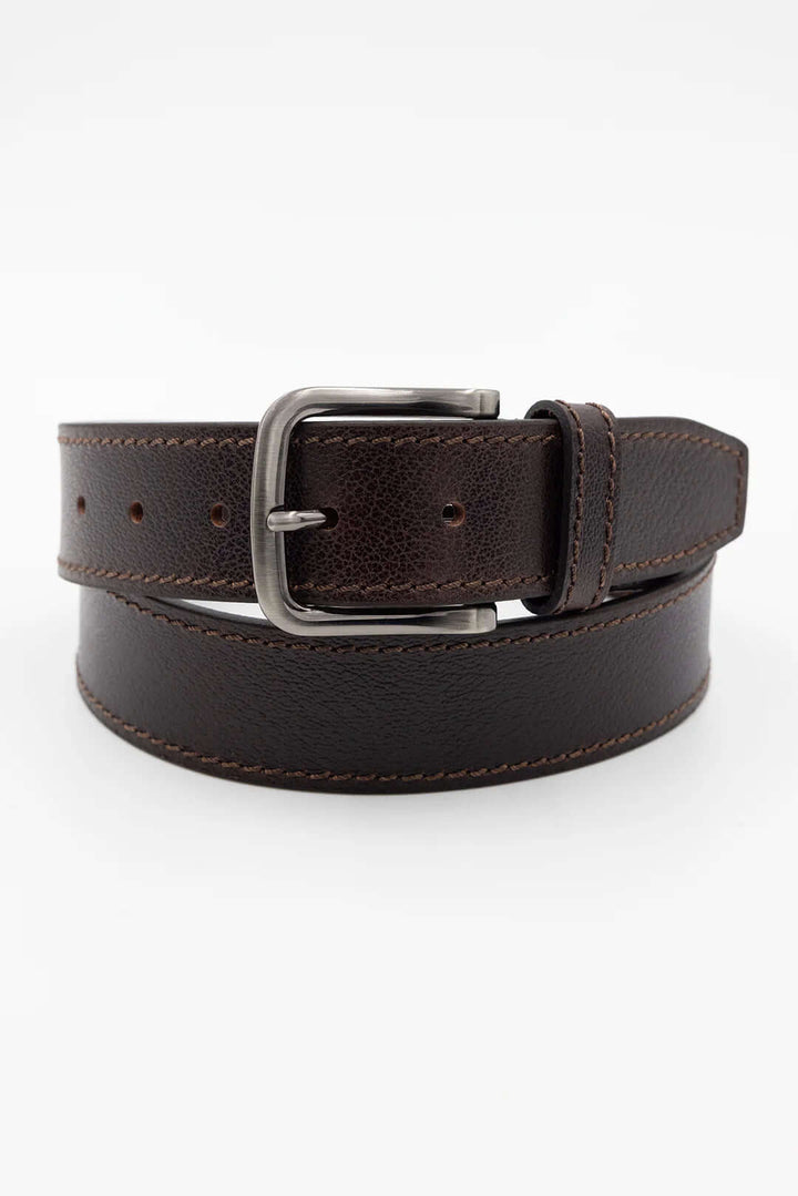 Textured Leather Belt-Brown/Nickel Buckle