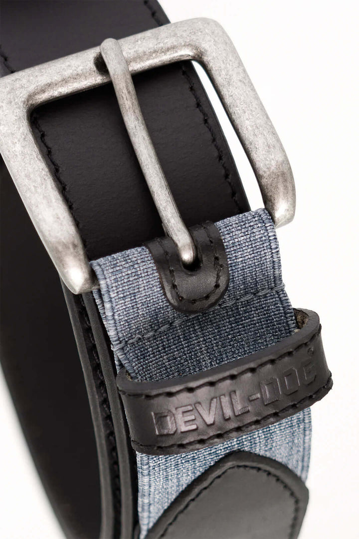 Leather Belt with Stretch insert-Black/Antique Nickel Buckle