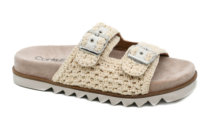Crochet Knit Double Strap Sandal With Buckle 