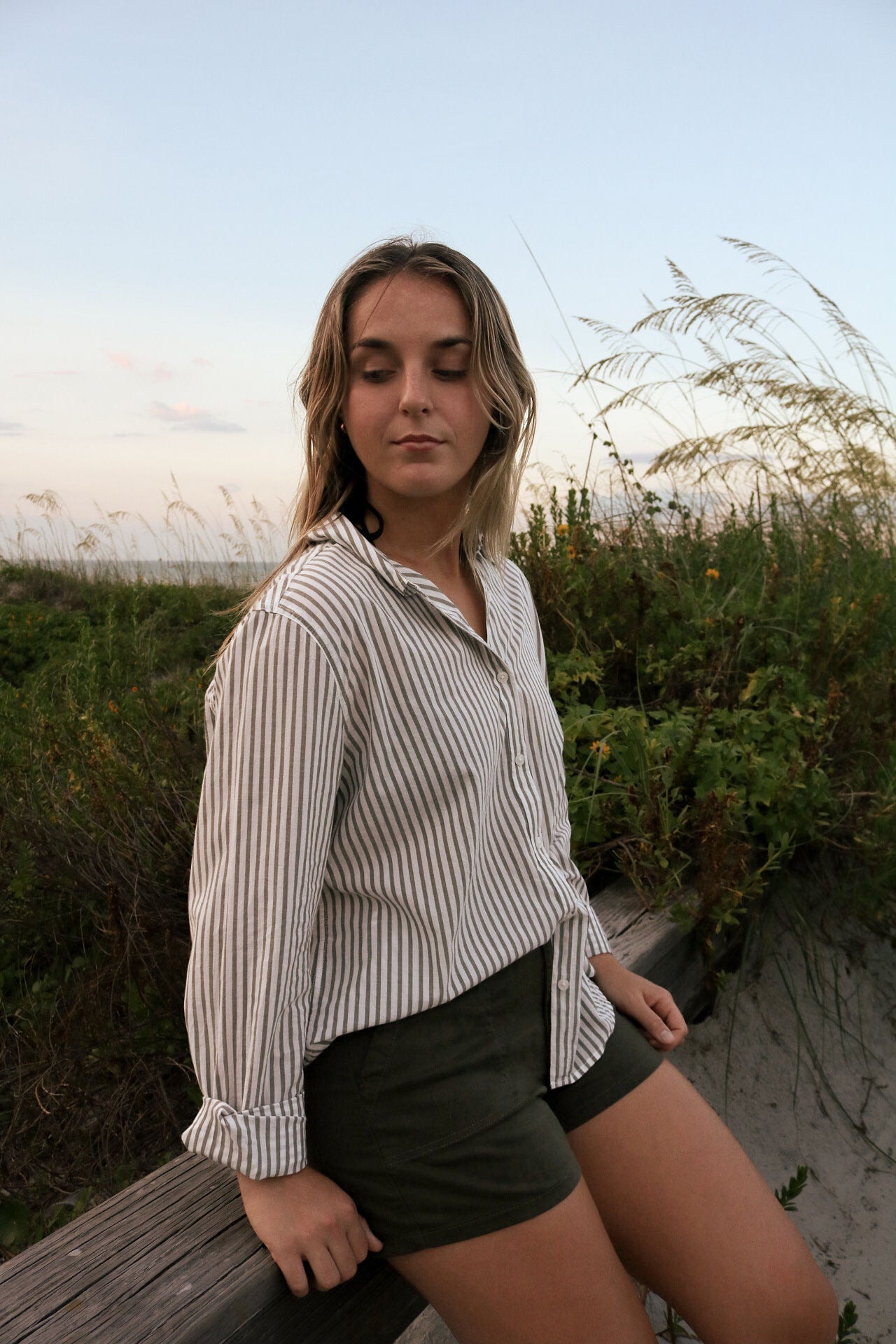Crane Striped Woven Shirt Green