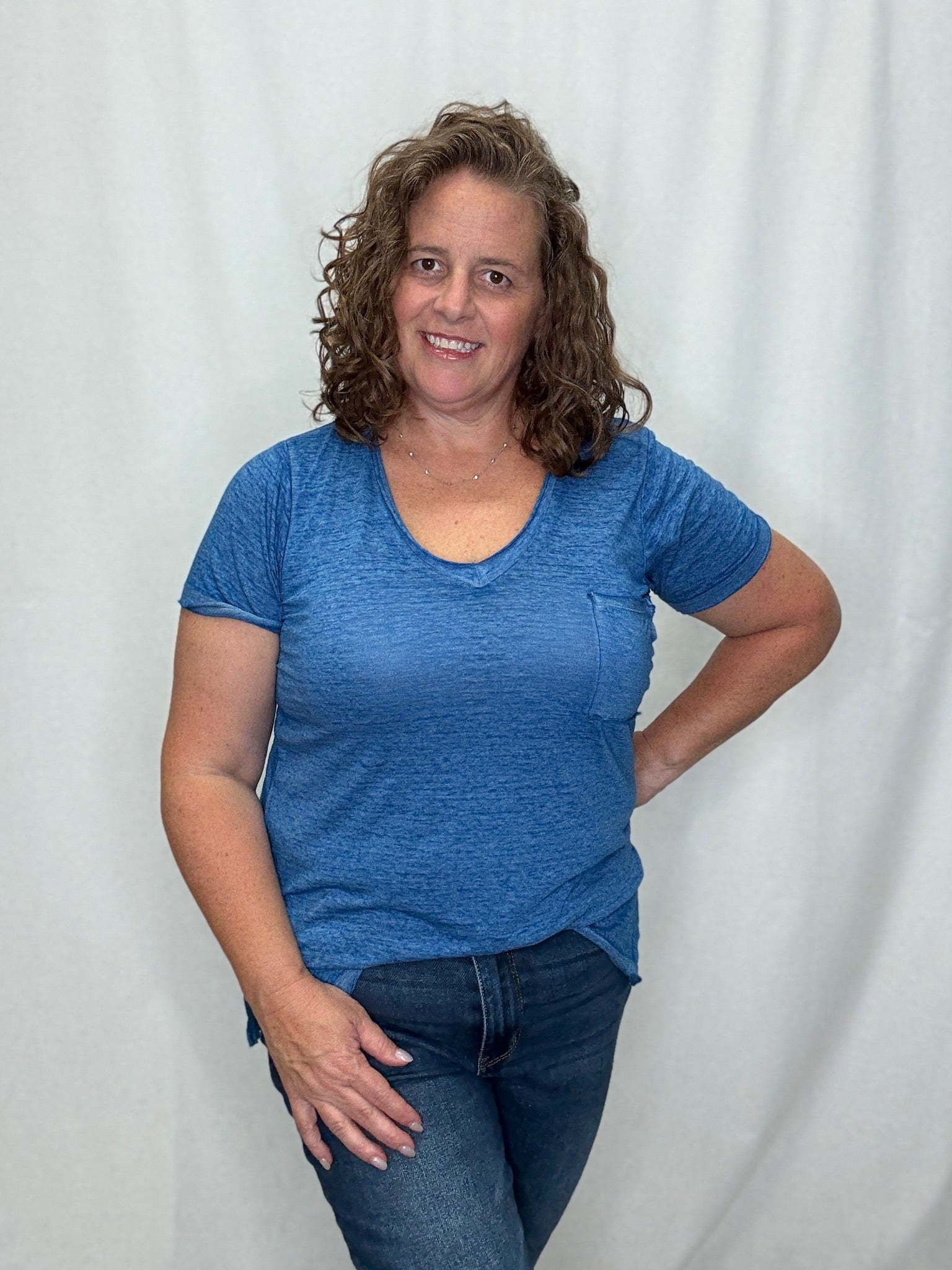 Washed Melange Burnout Scoop V-Neck Top