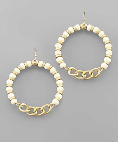 Wood Ball & Chain Circle Earrings