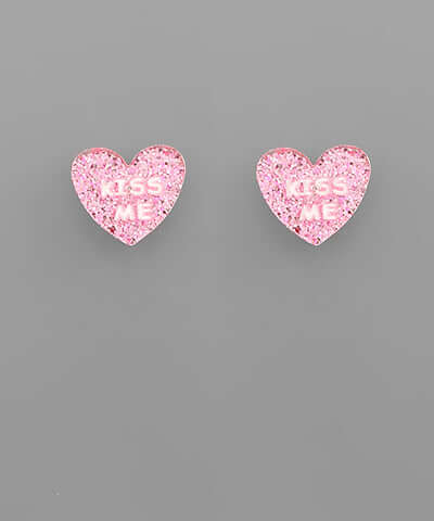 Conversation Heart Studs Kiss Me Pink