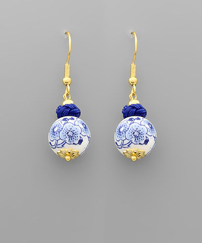 Thread Tied Flower Ball Earrings