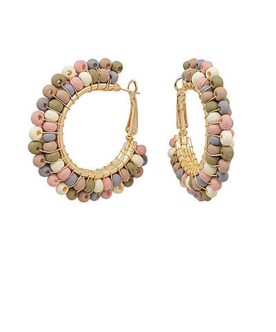 3 Layered Wood Beads Wired Hoops