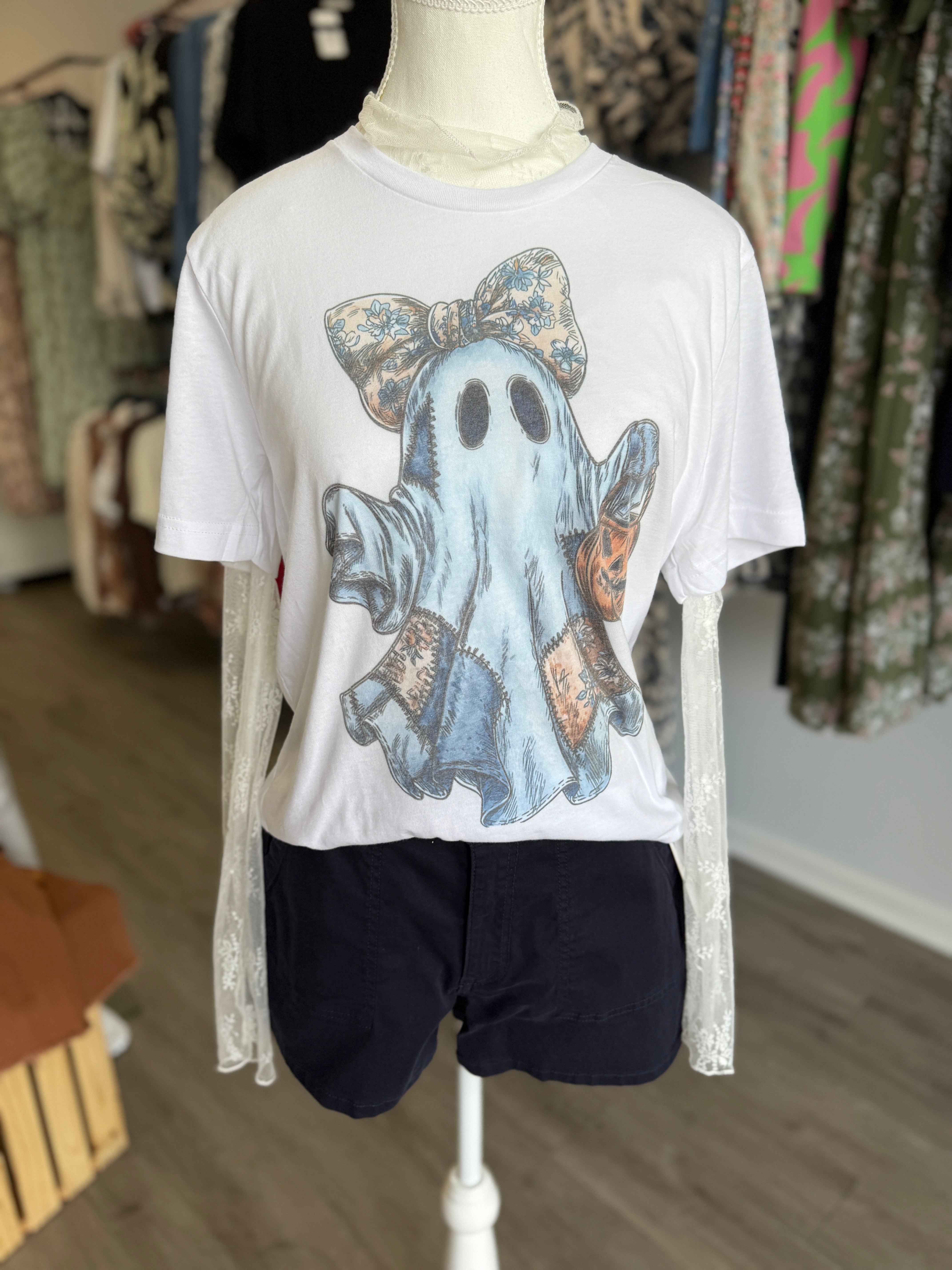 White Ghost Patchwork T-Shirt