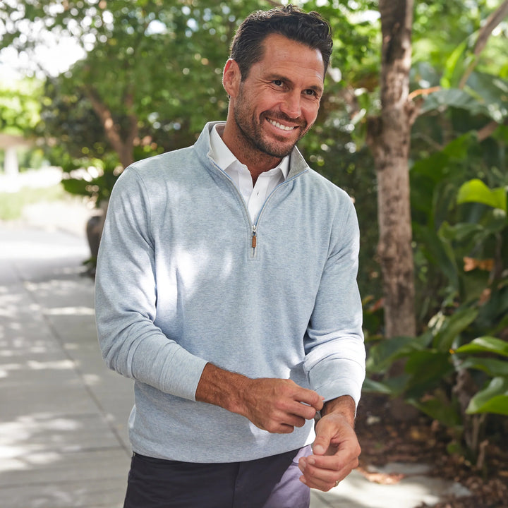 Collars &amp; Co. Cloud Textured Quarter Zip Pullover Deep Ocean