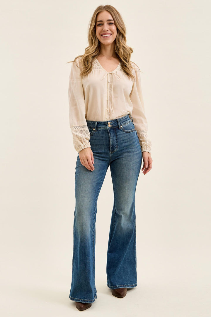Judy Blue "Jaqueline" Flare Double Button and Shield Pkt. Jean