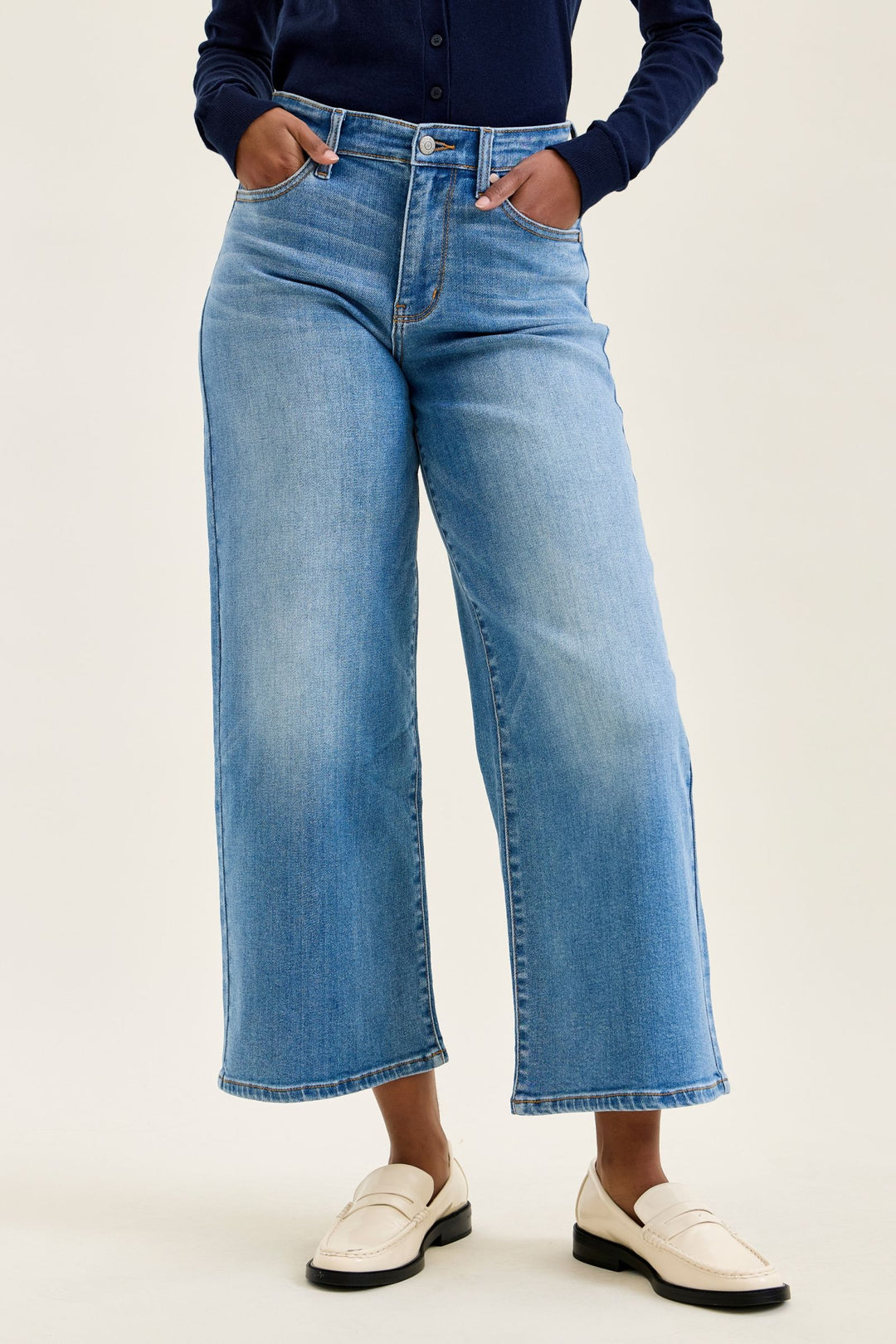 Judy Blue Mid RIse Claudia Ankle Wide Medium Wash Ease Blue