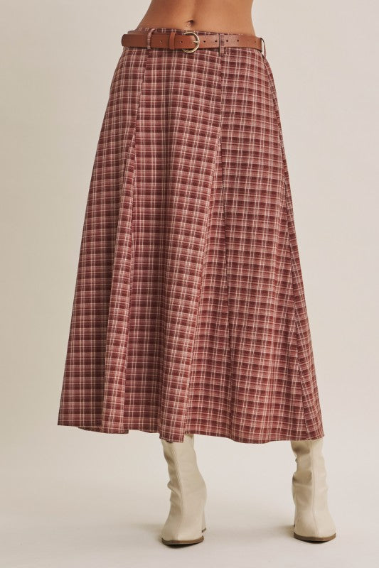 Maple Trail Heritage Plaid Flare Skirt with Belt